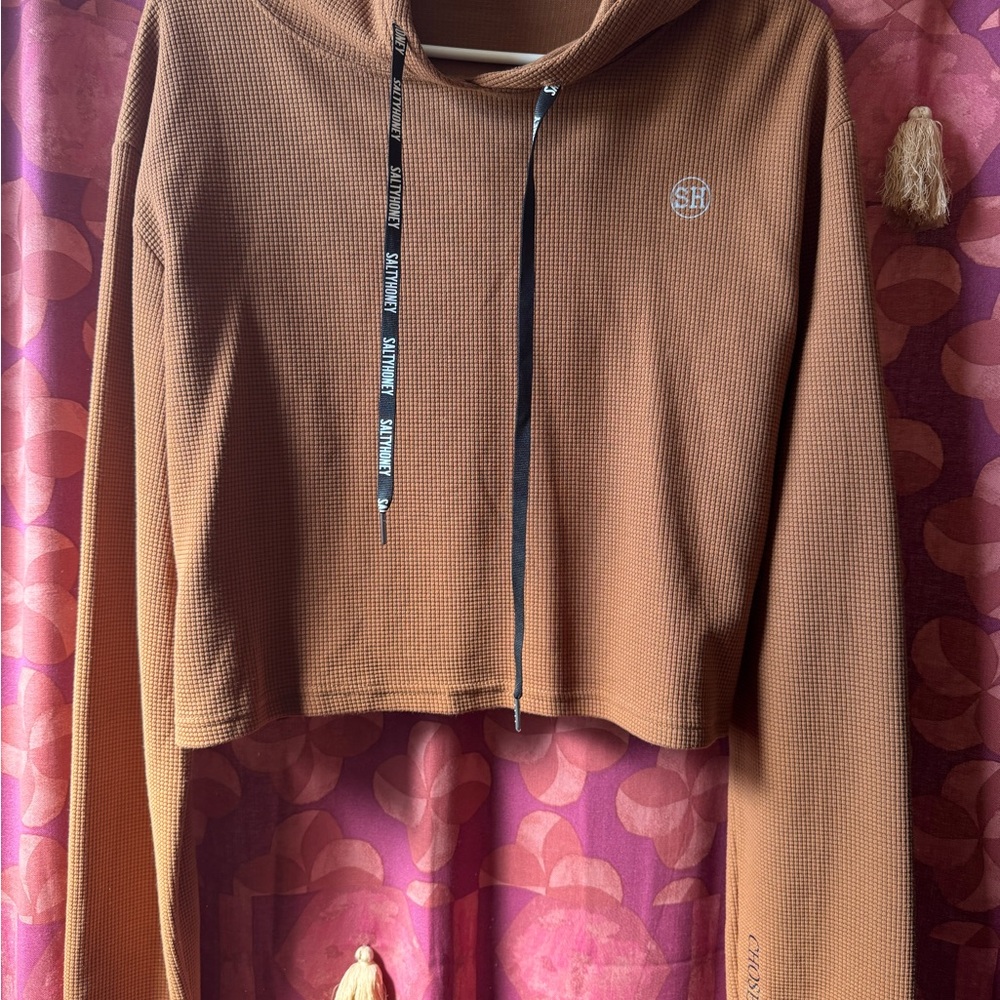 Brown Cropped Hoodie with Logo